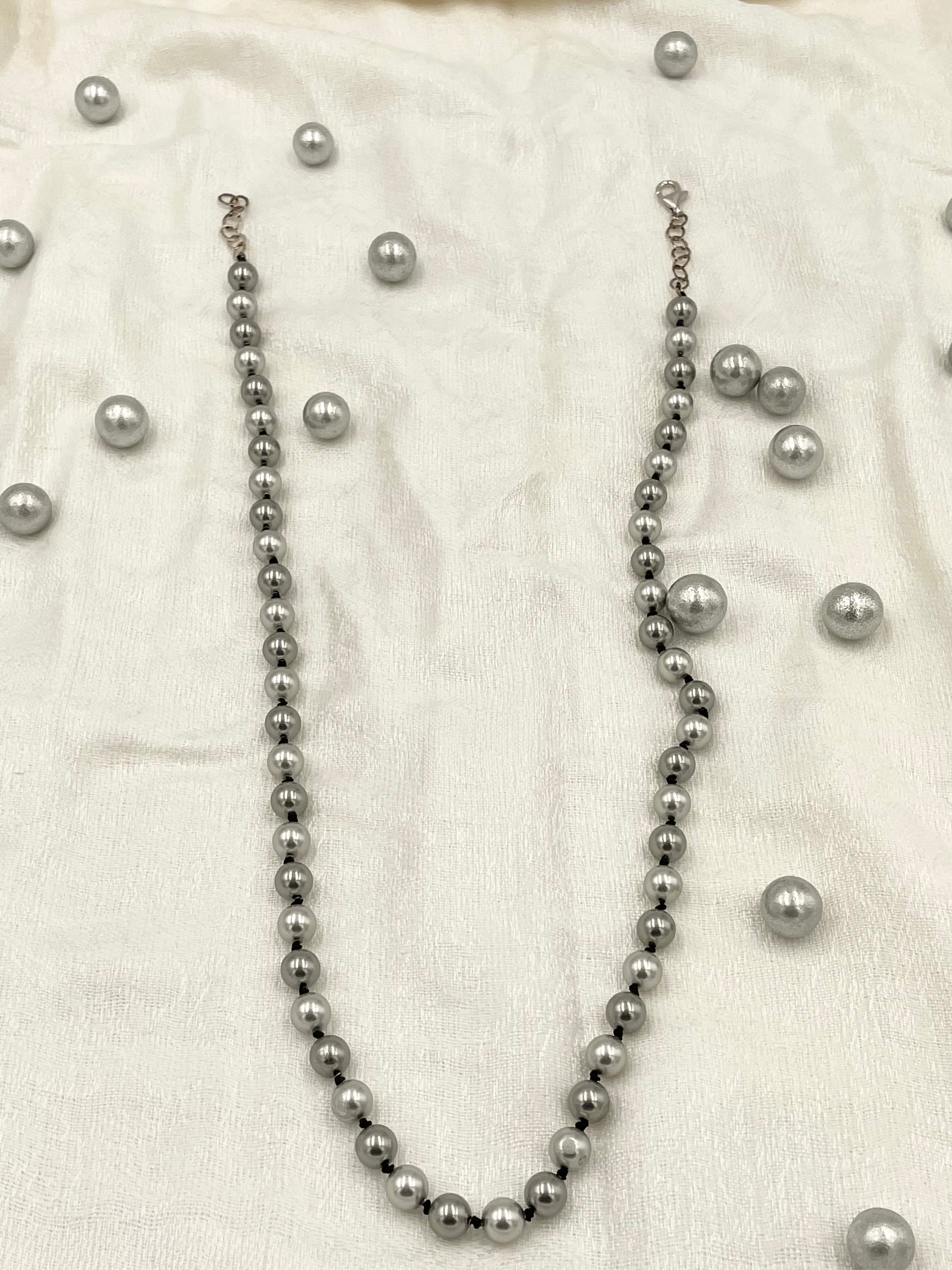 Joanna Bisley Grey Silk Beadknotted Necklace N1529