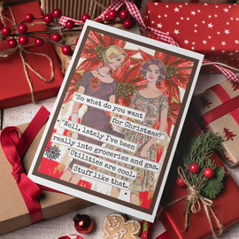 Funny Christmas Card. Really Into Groceries and Gas. Vintage - 0