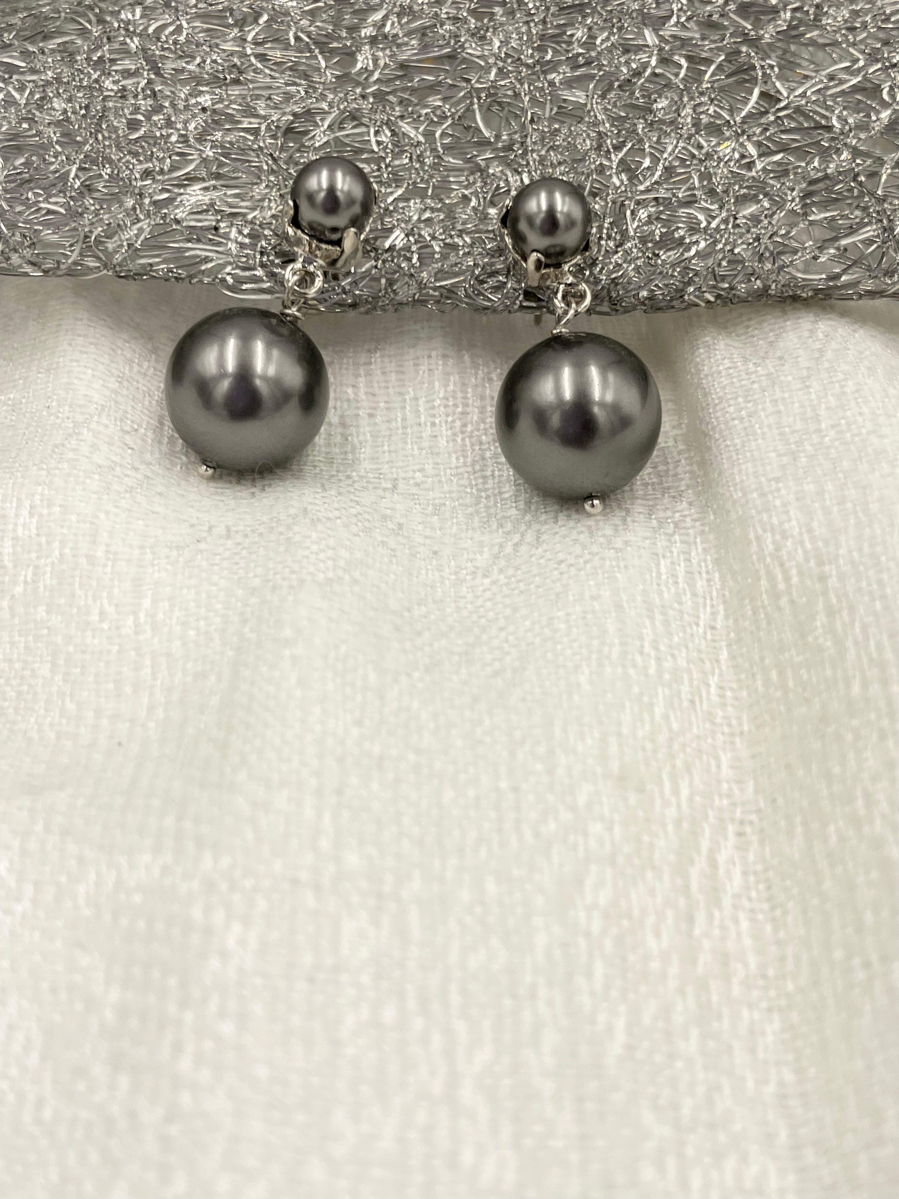 Joanna Bisley Dark Grey Swarovski Pearl Earrings