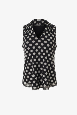 Iris Setlakwe Polka Dot Mesh Sleeveless Pleated V-Neck Top