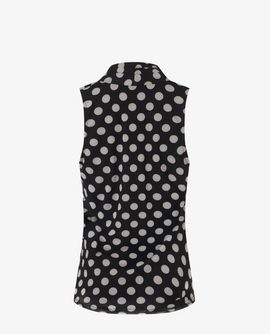 Iris Setlakwe Polka Dot Mesh Sleeveless Pleated V-Neck Top - 0