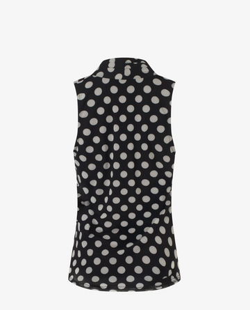 Iris Setlakwe Polka Dot Mesh Sleeveless Pleated V-Neck Top - 0