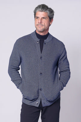 7 Downie Collarless Button up Sweater