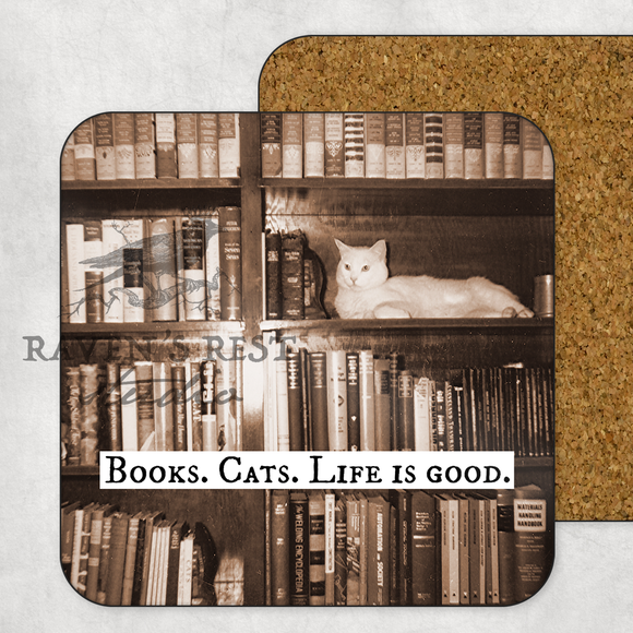 COASTER. Books. Cats. Life is Good.