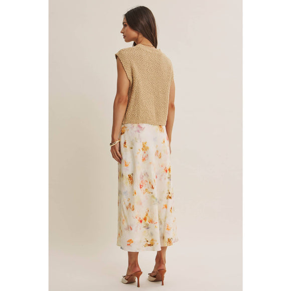 Watercolor Abstract Bias-Cut Midi Skirt