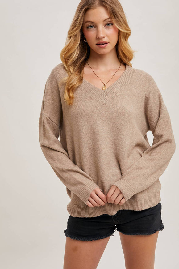 V-Neck Soft Knit Sweater Pullover