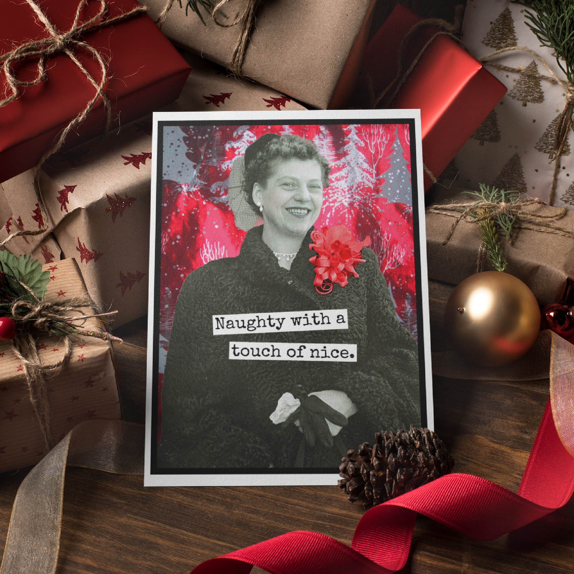 Funny Christmas Card. Naughty With A Touch Of Nice. - 0