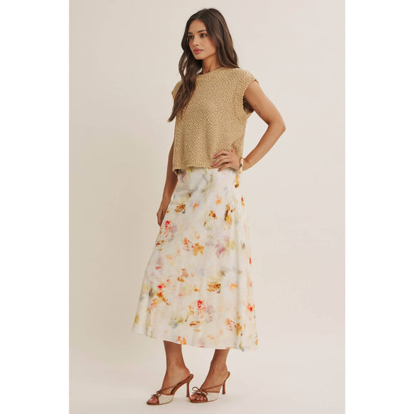 Watercolor Abstract Bias-Cut Midi Skirt