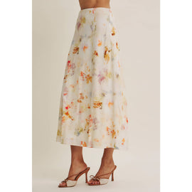 Watercolor Abstract Bias-Cut Midi Skirt - 0