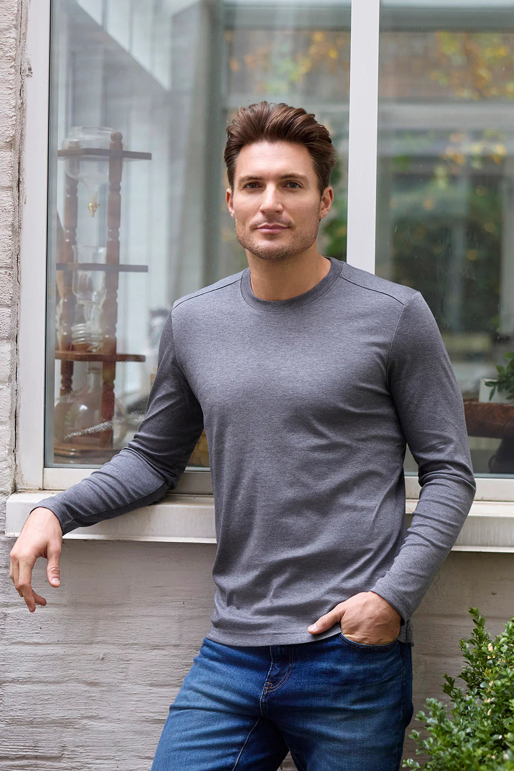 Raffi Aqua Cotton Long Sleeve Crew