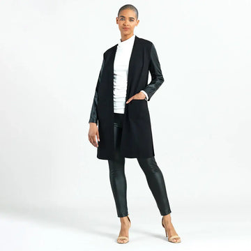 Clara Sunwoo Ponte Knit - Liquid Leather™ Sleeve Pocket Cardigan - 0