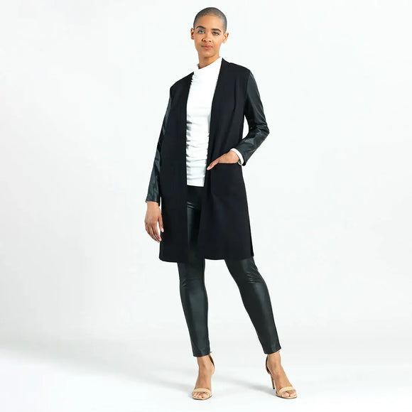 Clara Sunwoo Ponte Knit - Liquid Leather™ Sleeve Pocket Cardigan