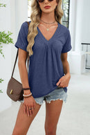 Gathered V-Neck Short Sleeve Knit Top-14