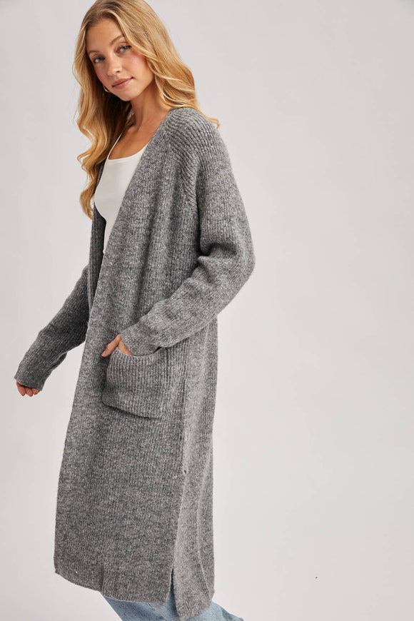 Longline Open Front Side Slit Cardigant