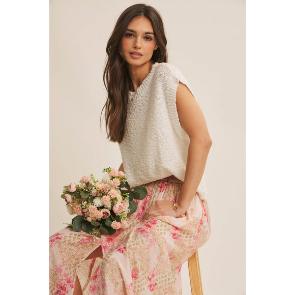 Textured Cotton Sleeveless Sweater Top