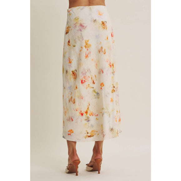 Watercolor Abstract Bias-Cut Midi Skirt