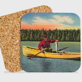 COASTER. Vintage Man Fishing On Lake. - 0