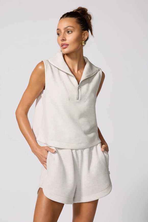 Dreamweave™ Half Zip Mock Neck Tank - Htr Moonbeam