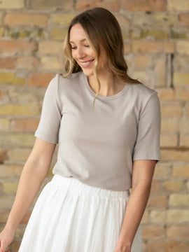 Buy taupe Inherit Essential Ribbed Half Sleeve Tee