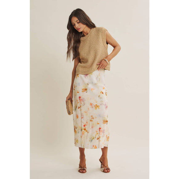 Watercolor Abstract Bias-Cut Midi Skirt