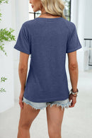 Gathered V-Neck Short Sleeve Knit Top-16