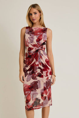 Boat Neck Sleeveless Front Twist Floral Print Dress - COMING SOON - 0