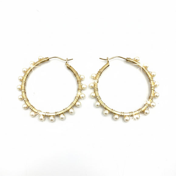 Joanna Bisley Pearl Hoop Earrings with 3mm Pearls | 14Kt Gold Fill