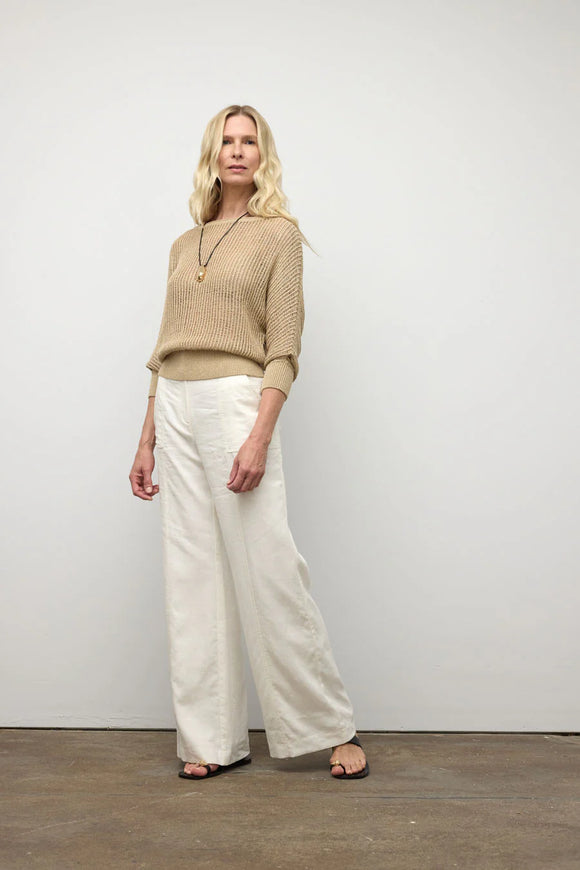 Iris Setlakwe Linen Blend Boat Neck Crochet Sweater