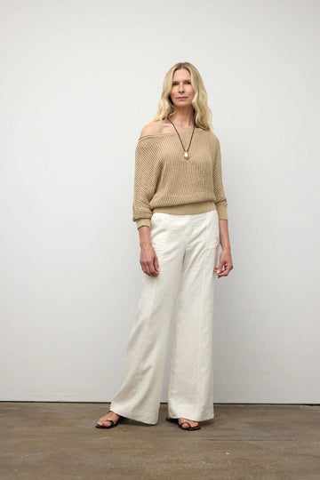 Iris Setlakwe Linen Blend Boat Neck Crochet Sweater