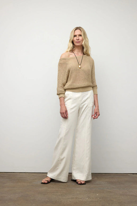 Iris Setlakwe Linen Blend Boat Neck Crochet Sweater