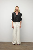 Iris Setlakwe Collarless Leather 3/4 Sleeve Jacket-2