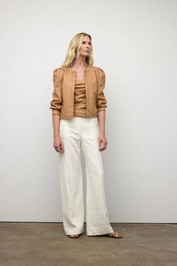 Iris Setlakwe Collarless Leather 3/4 Sleeve Jacket