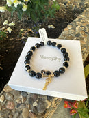 Joanna Bisley Swarovski Crystal and Black Pearl Gold Key Bracelet-1