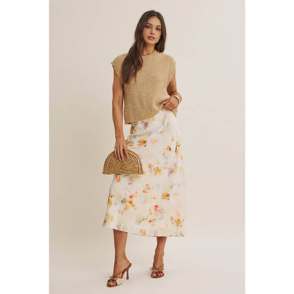 Watercolor Abstract Bias-Cut Midi Skirt