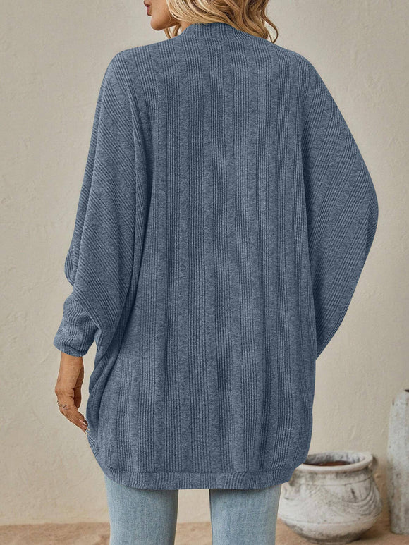 Open-Front Ribbed Knit Cardigan with Dolman Sleeves