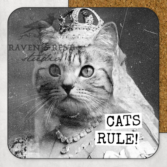 COASTER. Cats Rule! Cheeky, Novelty Gift, Funny Vintage.