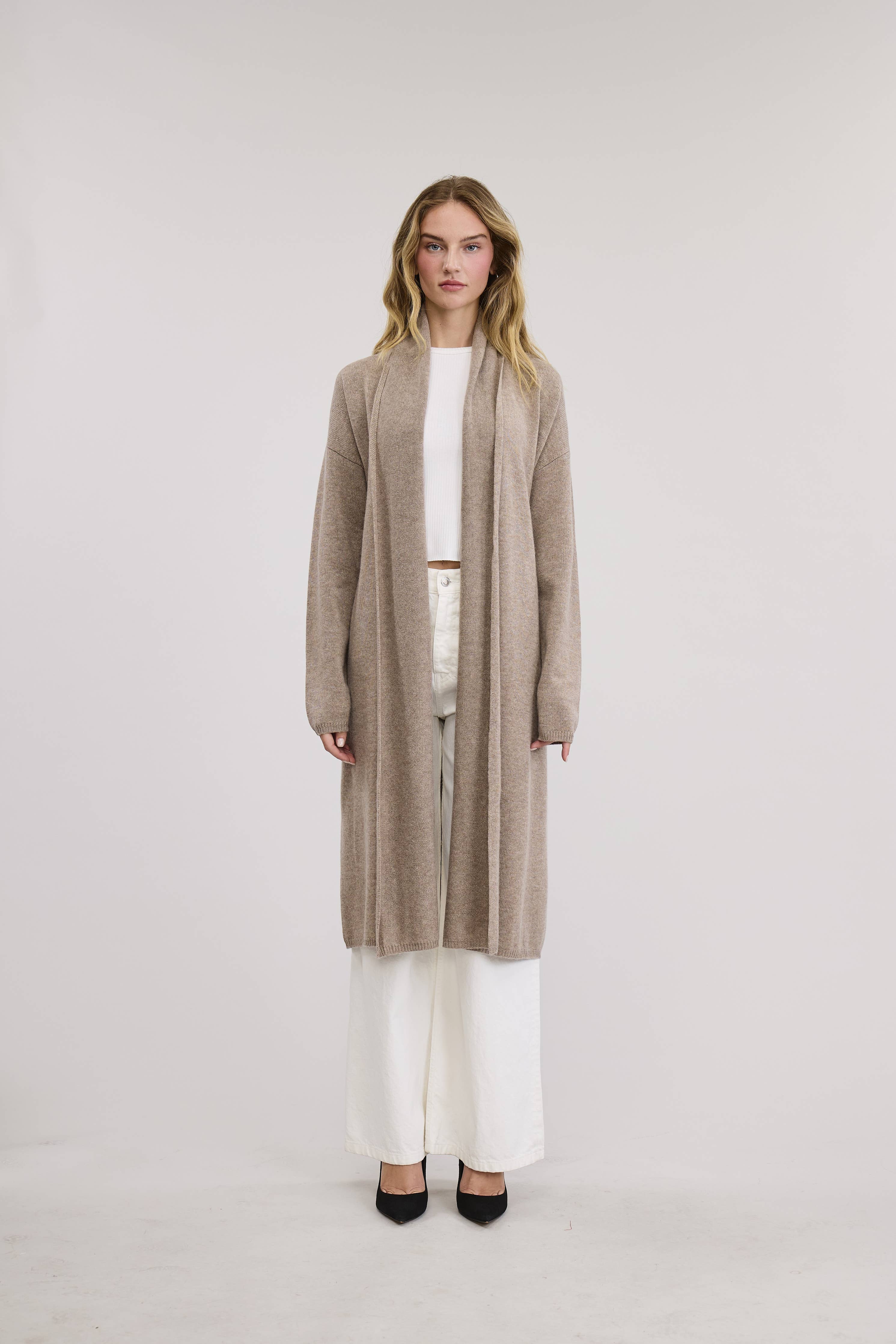 Flat White Kai Cashmere Sweater Long Cardigan - 0