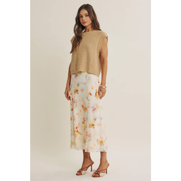 Watercolor Abstract Bias-Cut Midi Skirt