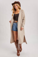 Longline Open Front Side Slit Cardigant-1