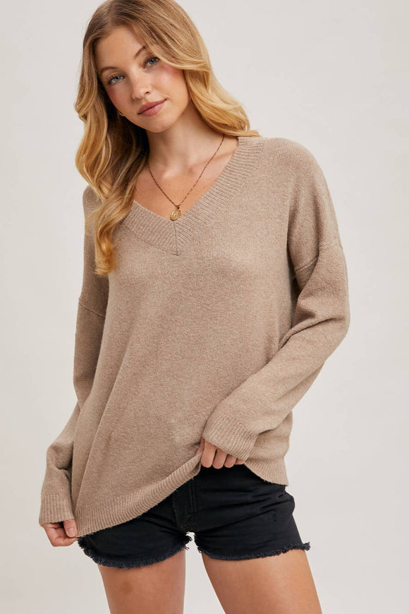 V-Neck Soft Knit Sweater Pullover