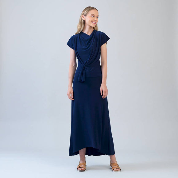 Clara Sunwoo Cascade Drape Hi-Low Maxi Skirt – Travel-Friendly, Wrinkle-Free