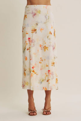 Watercolor Abstract Bias-Cut Midi Skirt