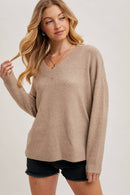 V-Neck Soft Knit Sweater Pullover-2