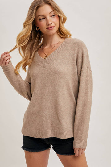 V-Neck Soft Knit Sweater Pullover - 0