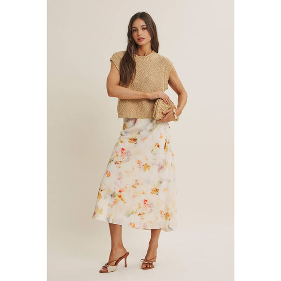 Watercolor Abstract Bias-Cut Midi Skirt