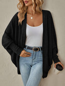 Open-Front Ribbed Knit Cardigan with Dolman Sleeves-9