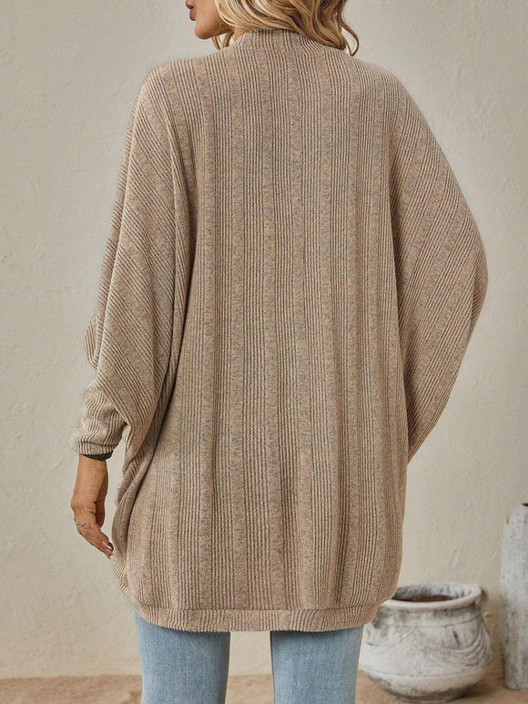 Open-Front Ribbed Knit Cardigan with Dolman Sleeves