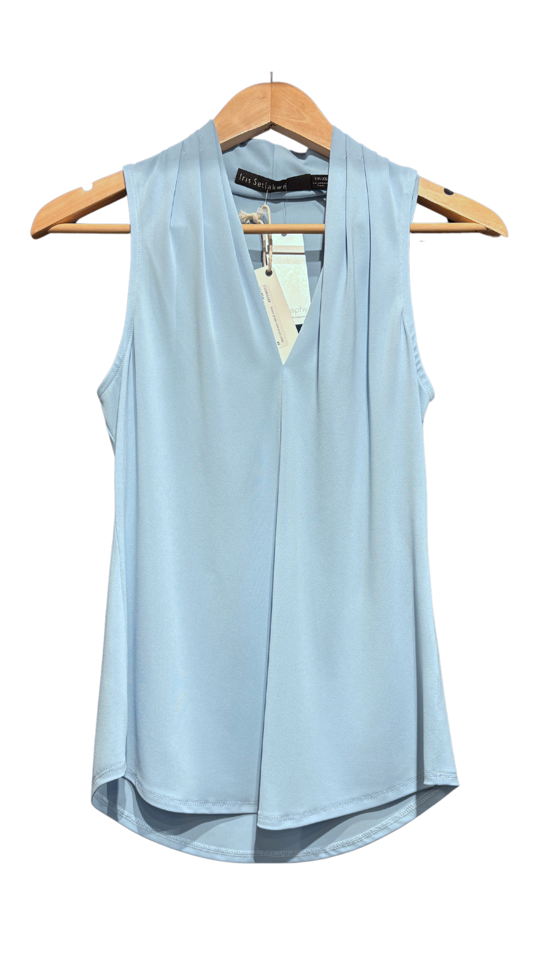 Buy ice-blue Iris Setlakwe Matte Jersey Sleeveless Pleated V-Neck Top