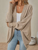 Open-Front Ribbed Knit Cardigan with Dolman Sleeves-20