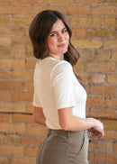 Essential White Ribbed Half Sleeve Tee-5